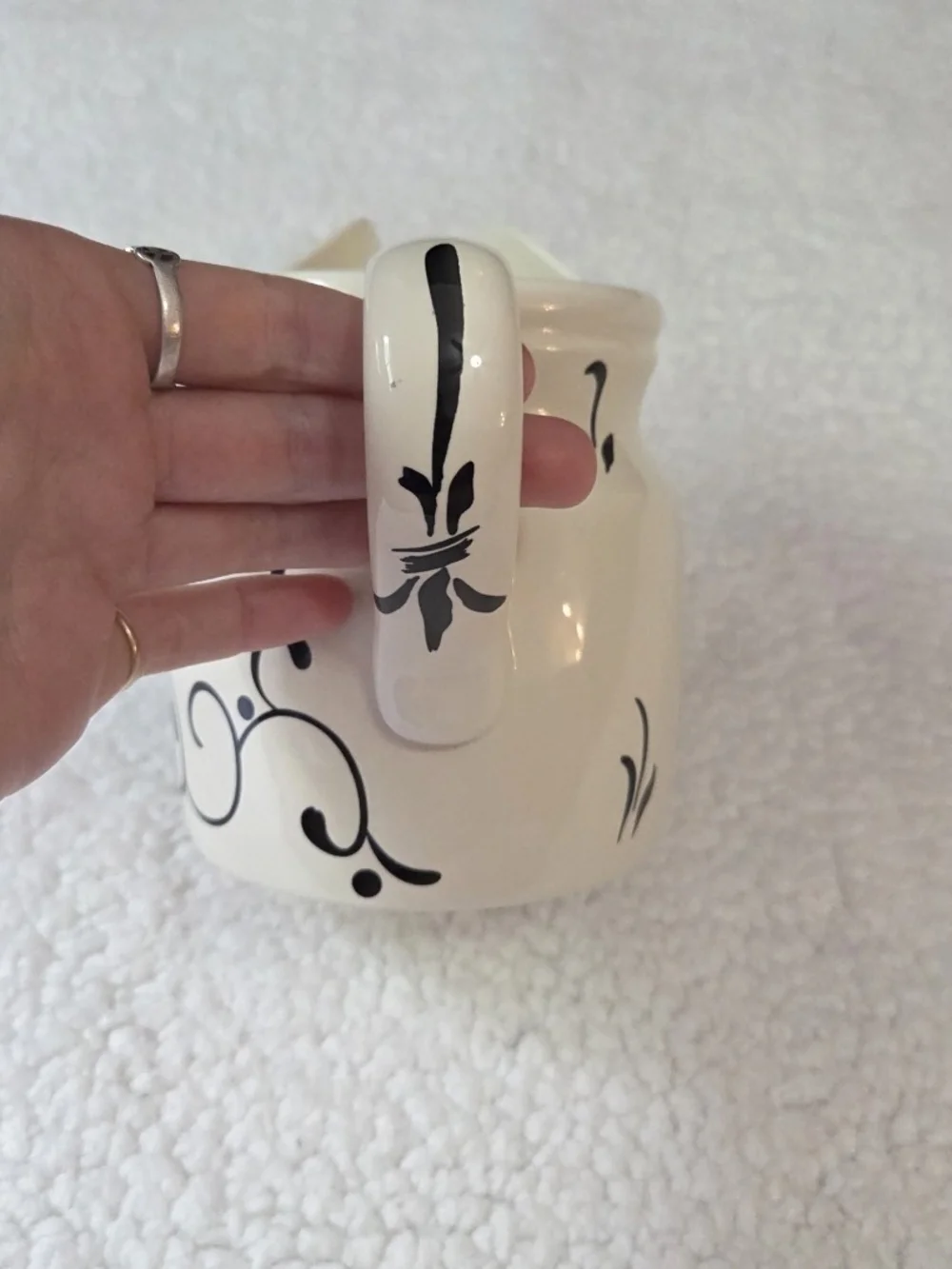 Vintage Ceramic Pitcher Lait Creamer Hand Painted Black Cream Portugal